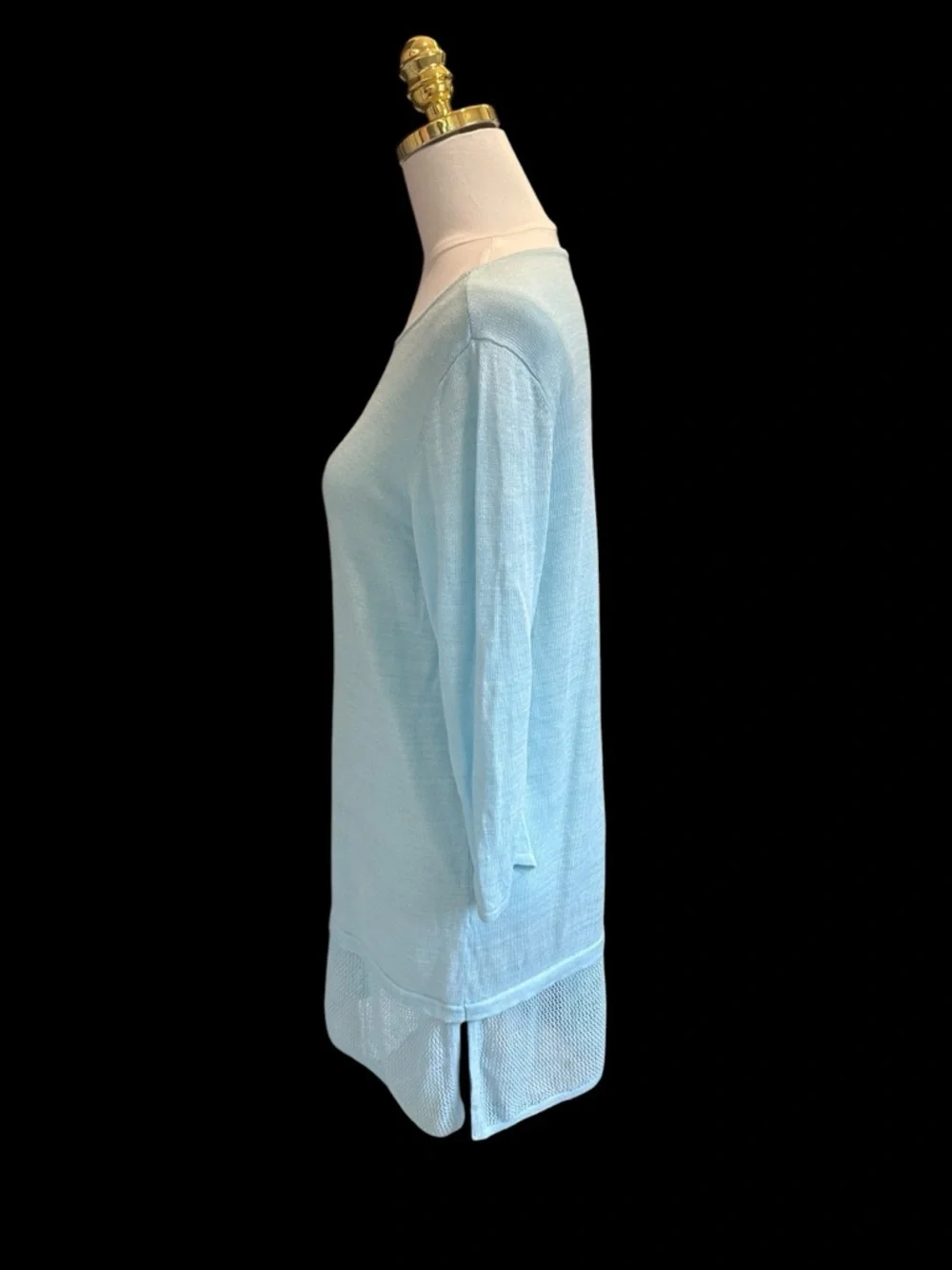 Pure Jill Linen Blend Tunic Sweater Light Blue Mesh Hem Size S Boho Coastal
